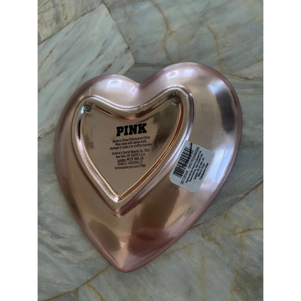 Victoria's Secret PINK Rose Gold Heart Trinket Dish Jewelry Tray Dog Logo 5